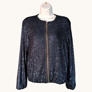 Chevignon Sequin Blazer Jacket Womens XS Blue Full Zip Long Sleeve